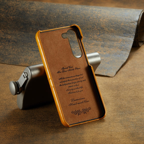For Samsung Galaxy S24+ 5G Fierre Shann Oil Wax Texture Leather Phone Case with Card Slots(Yellow)
