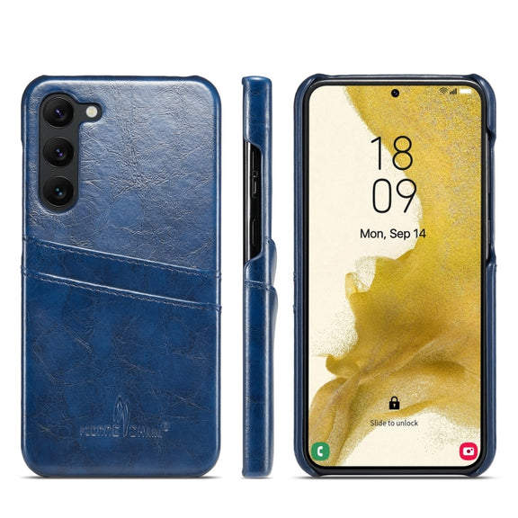 For Samsung Galaxy S24+ 5G Fierre Shann Oil Wax Texture Leather Phone Case with Card Slots(Blue)