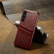 For Samsung Galaxy S24 5G Fierre Shann Oil Wax Texture Leather Phone Case with Card Slots(Brown)