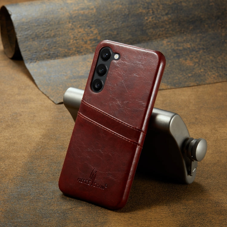 For Samsung Galaxy S24 5G Fierre Shann Oil Wax Texture Leather Phone Case with Card Slots(Brown)