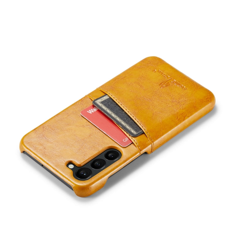 For Samsung Galaxy S24 5G Fierre Shann Oil Wax Texture Leather Phone Case with Card Slots(Yellow) - free shipping - PMC Jewellery - Order now!