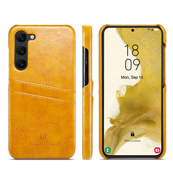 For Samsung Galaxy S24 5G Fierre Shann Oil Wax Texture Leather Phone Case with Card Slots(Yellow)