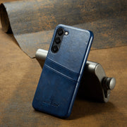 For Samsung Galaxy S24 5G Fierre Shann Oil Wax Texture Leather Phone Case with Card Slots(Blue)
