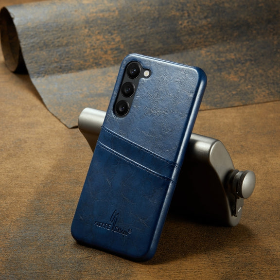 For Samsung Galaxy S24 5G Fierre Shann Oil Wax Texture Leather Phone Case with Card Slots(Blue)
