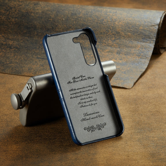 For Samsung Galaxy S24 5G Fierre Shann Oil Wax Texture Leather Phone Case with Card Slots(Blue)