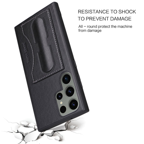 For Samsung Galaxy S24+ 5G Fierre Shann Full Coverage Protective Leather Phone Case(Black)