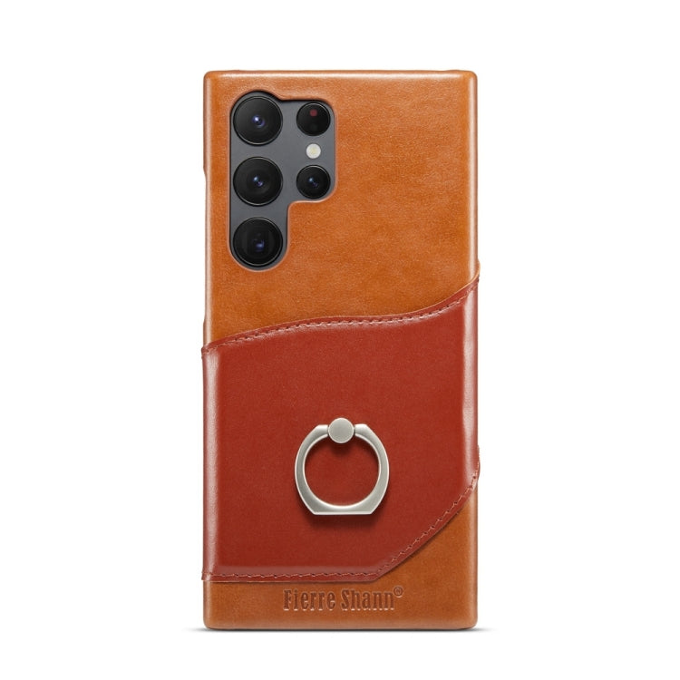 For Samsung Galaxy S24 Ultra 5G Fierre Shann Oil Wax Texture Genuine Leather Back Phone Case(Brown) - free shipping - PMC Jewellery - Order now!
