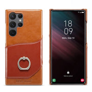 For Samsung Galaxy S24 Ultra 5G Fierre Shann Oil Wax Texture Genuine Leather Back Phone Case(Brown)