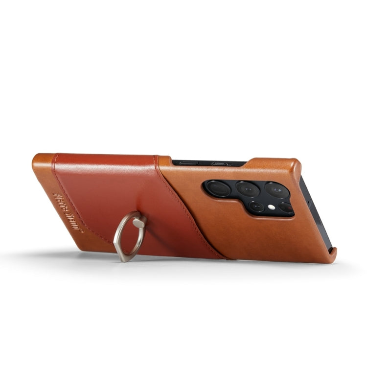 For Samsung Galaxy S24 Ultra 5G Fierre Shann Oil Wax Texture Genuine Leather Back Phone Case(Brown)