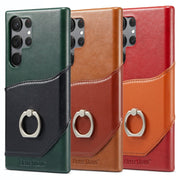 For Samsung Galaxy S24 Ultra 5G Fierre Shann Oil Wax Texture Genuine Leather Back Phone Case(Brown)