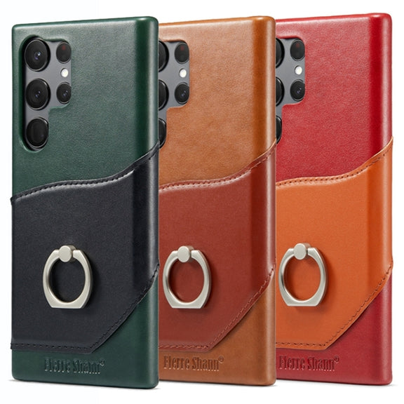 For Samsung Galaxy S24 Ultra 5G Fierre Shann Oil Wax Texture Genuine Leather Back Phone Case(Brown)