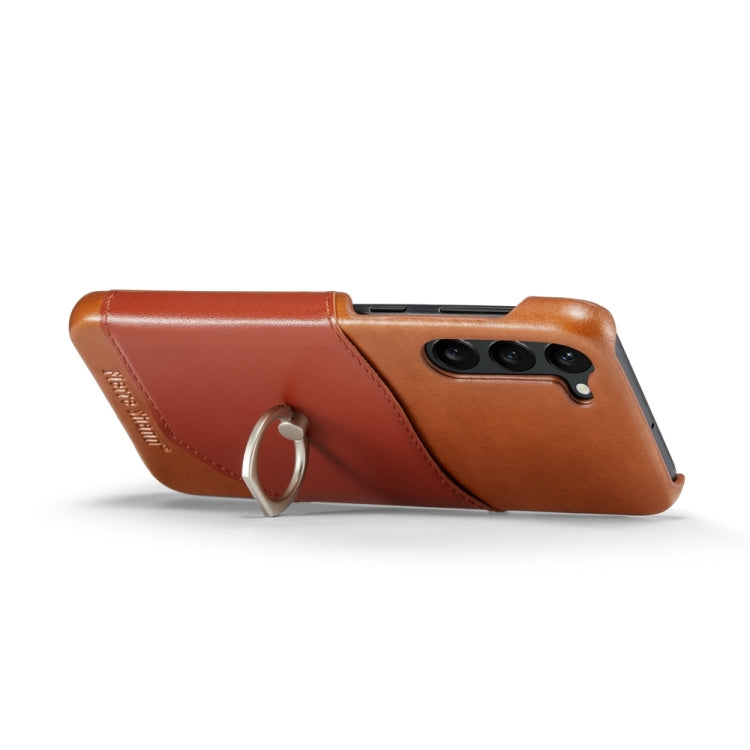 For Samsung Galaxy S24 5G Fierre Shann Oil Wax Texture Genuine Leather Back Phone Case(Brown)