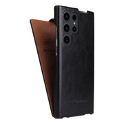 For Samsung Galaxy S24 Ultra 5G Fierre Shann 64 Texture Vertical Flip PU Leather Phone Case(Black)