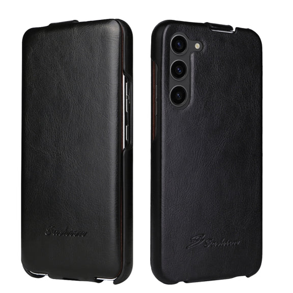 For Samsung Galaxy S24+ 5G Fierre Shann 64 Texture Vertical Flip PU Leather Phone Case(Black)