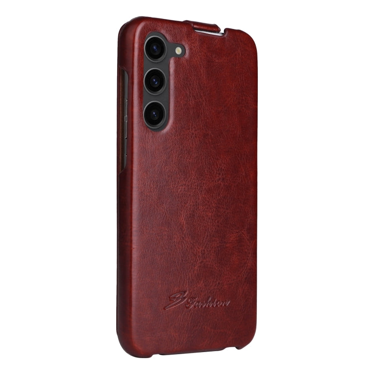 For Samsung Galaxy S24 5G Fierre Shann 64 Texture Vertical Flip PU Leather Phone Case(Brown)