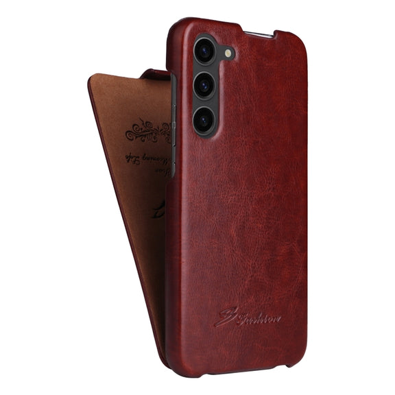 For Samsung Galaxy S24 5G Fierre Shann 64 Texture Vertical Flip PU Leather Phone Case(Brown)