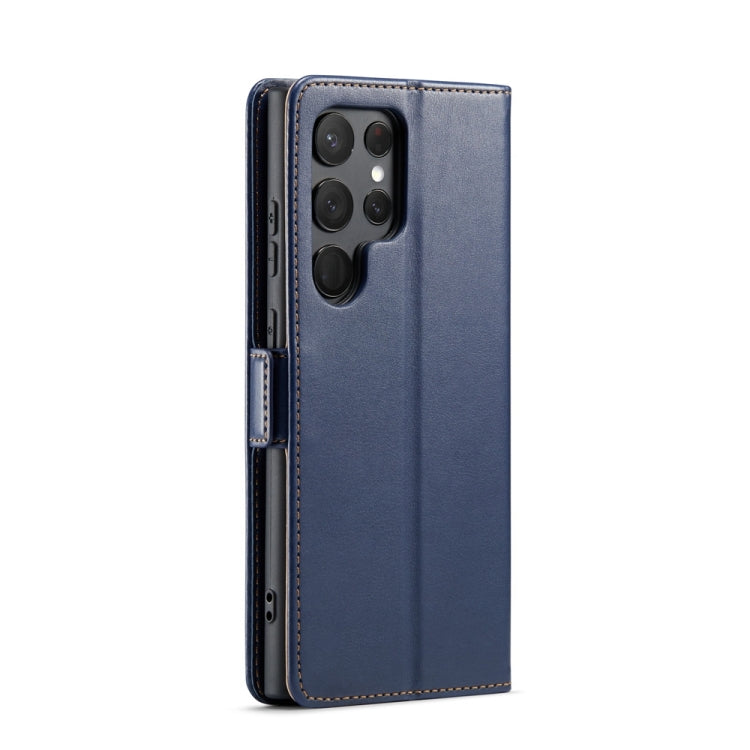 For Samsung Galaxy S24 Ultra 5G Fierre Shann PU Genuine Leather Texture Phone Case(Blue)