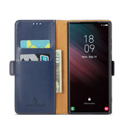 For Samsung Galaxy S24 Ultra 5G Fierre Shann PU Genuine Leather Texture Phone Case(Blue)