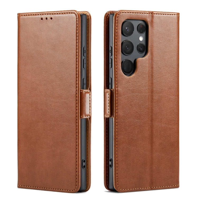 For Samsung Galaxy S24 Ultra 5G Fierre Shann PU Genuine Leather Texture Phone Case(Brown) - Galaxy S24 Ultra 5G Cases by FIERRE SHANN | Online Shopping South Africa | PMC Jewellery | Buy Now Pay Later Mobicred