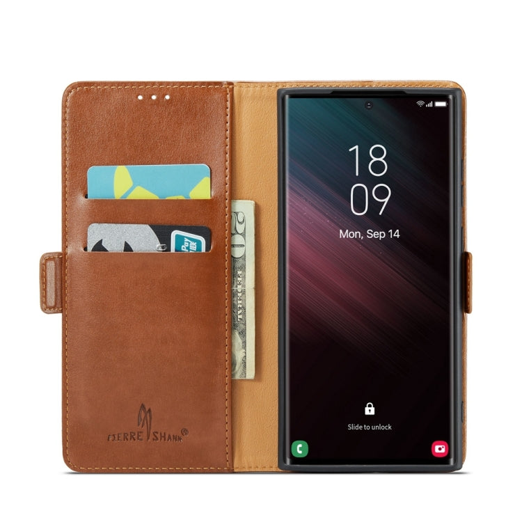 For Samsung Galaxy S24 Ultra 5G Fierre Shann PU Genuine Leather Texture Phone Case(Brown) - Galaxy S24 Ultra 5G Cases by FIERRE SHANN | Online Shopping South Africa | PMC Jewellery | Buy Now Pay Later Mobicred