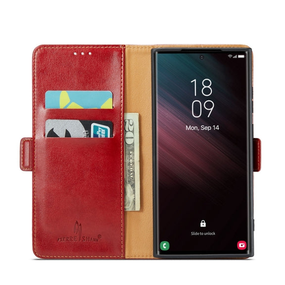 For Samsung Galaxy S24 Ultra 5G Fierre Shann PU Genuine Leather Texture Phone Case(Red)
