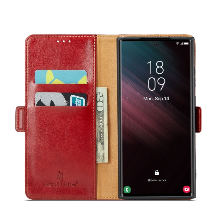For Samsung Galaxy S24 Ultra 5G Fierre Shann PU Genuine Leather Texture Phone Case(Red)
