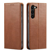For Samsung Galaxy S24+ 5G Fierre Shann PU Genuine Leather Texture Phone Case(Brown)
