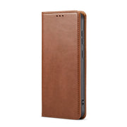 For Samsung Galaxy S24+ 5G Fierre Shann PU Genuine Leather Texture Phone Case(Brown)