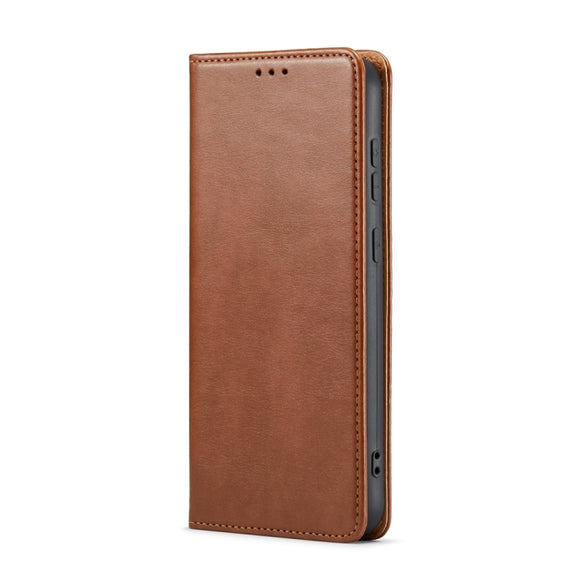 For Samsung Galaxy S24+ 5G Fierre Shann PU Genuine Leather Texture Phone Case(Brown)