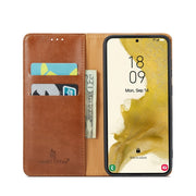 For Samsung Galaxy S24+ 5G Fierre Shann PU Genuine Leather Texture Phone Case(Brown)