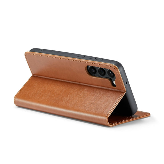 For Samsung Galaxy S24+ 5G Fierre Shann PU Genuine Leather Texture Phone Case(Brown)