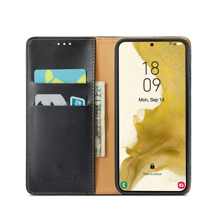 For Samsung Galaxy S24+ 5G Fierre Shann PU Genuine Leather Texture Phone Case(Black)