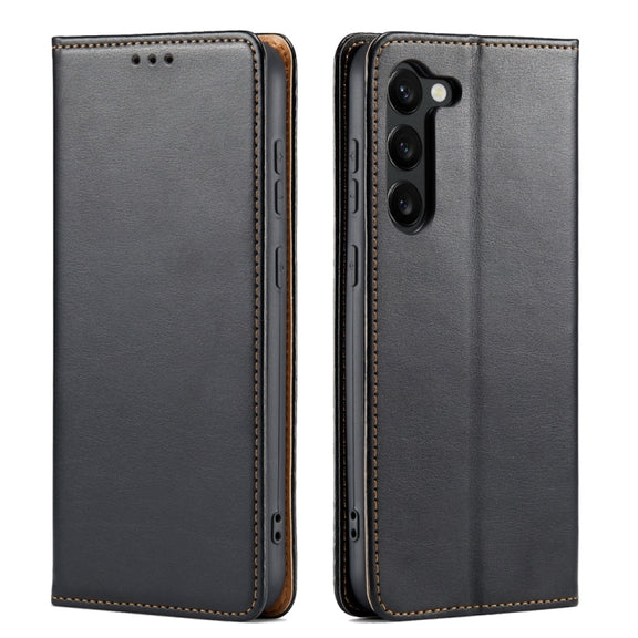 For Samsung Galaxy S24+ 5G Fierre Shann PU Genuine Leather Texture Phone Case(Black)