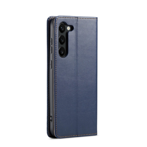 For Samsung Galaxy S24 5G Fierre Shann PU Genuine Leather Texture Phone Case(Blue)