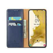 For Samsung Galaxy S24 5G Fierre Shann PU Genuine Leather Texture Phone Case(Blue)