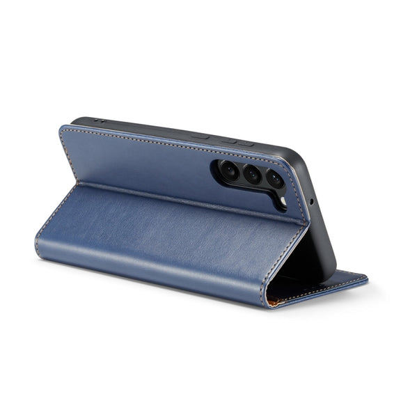 For Samsung Galaxy S24 5G Fierre Shann PU Genuine Leather Texture Phone Case(Blue)
