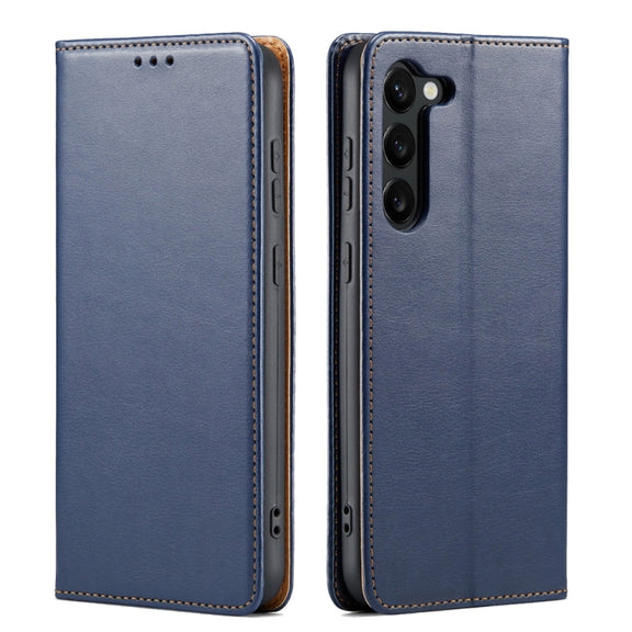 For Samsung Galaxy S24 5G Fierre Shann PU Genuine Leather Texture Phone Case(Blue)