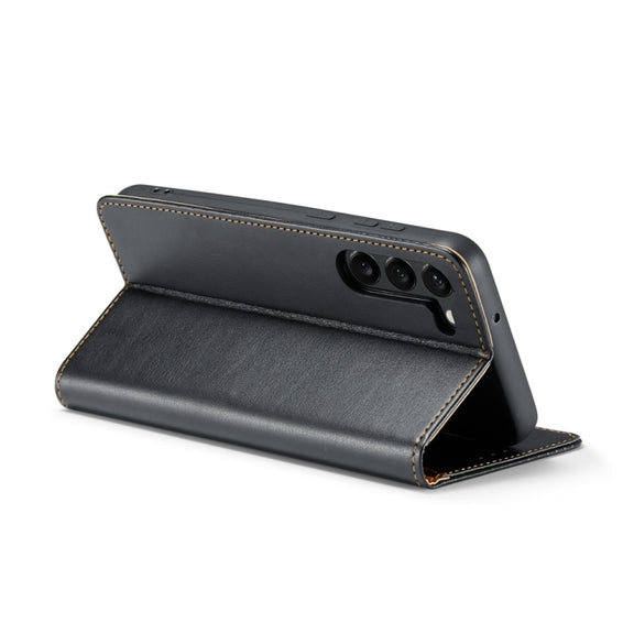 For Samsung Galaxy S24 5G Fierre Shann PU Genuine Leather Texture Phone Case(Black)