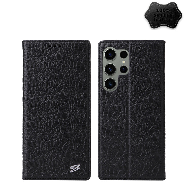 For Samsung Galaxy S24 Ultra 5G Fierre Shann Crocodile Texture Magnetic Genuine Leather Phone Case(Black) - free shipping - PMC Jewellery - Order now!