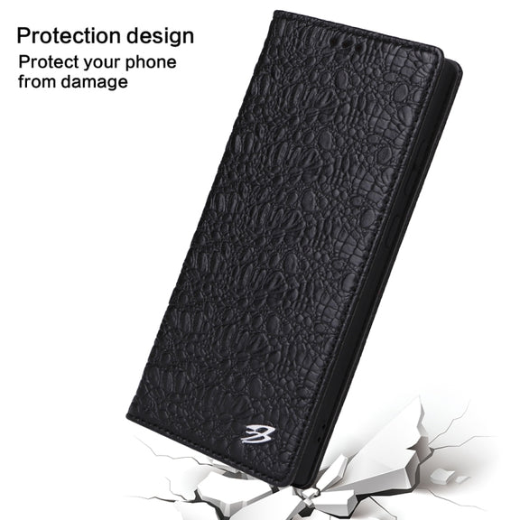 For Samsung Galaxy S24 Ultra 5G Fierre Shann Crocodile Texture Magnetic Genuine Leather Phone Case(Black)