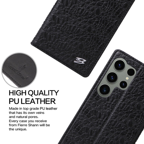 For Samsung Galaxy S24 Ultra 5G Fierre Shann Crocodile Texture Magnetic Genuine Leather Phone Case(Black)