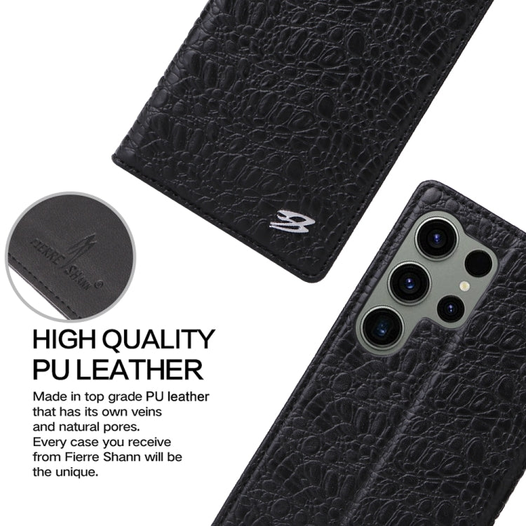 For Samsung Galaxy S24 Ultra 5G Fierre Shann Crocodile Texture Magnetic Genuine Leather Phone Case(Black)