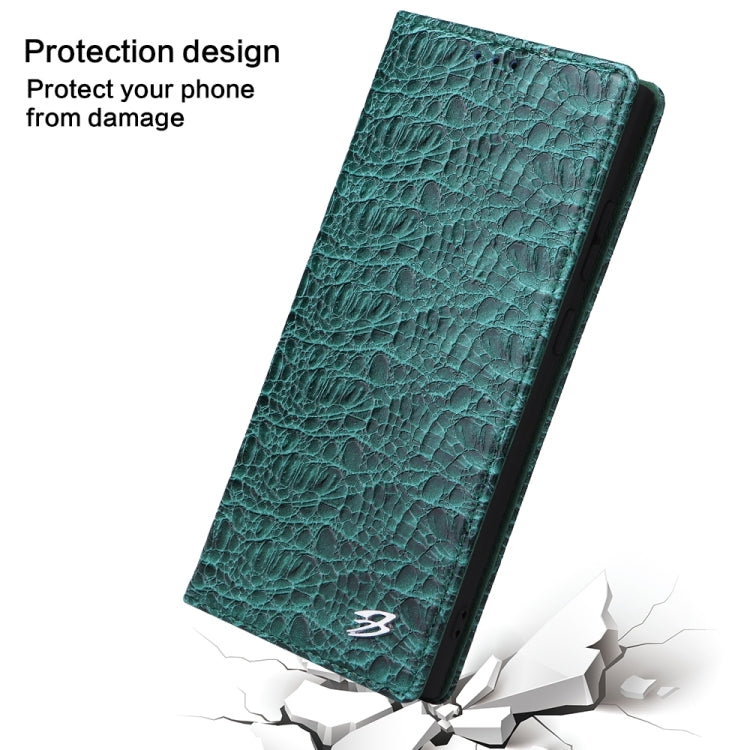For Samsung Galaxy S24 Ultra 5G Fierre Shann Crocodile Texture Magnetic Genuine Leather Phone Case(Green)