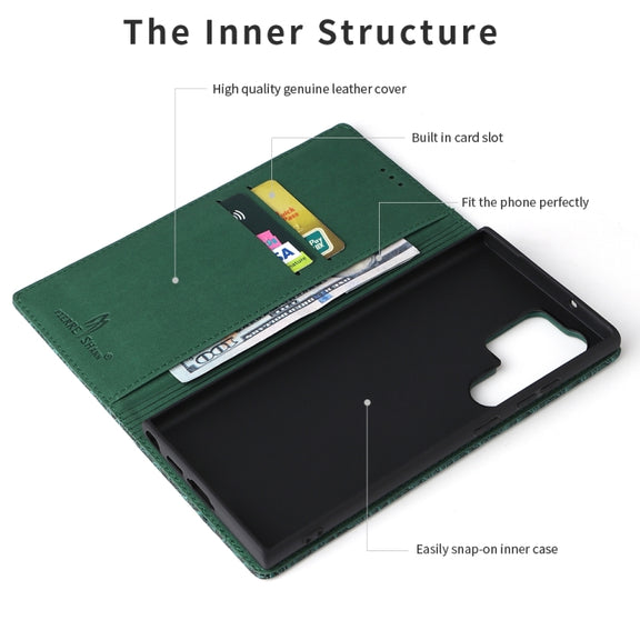For Samsung Galaxy S24 Ultra 5G Fierre Shann Crocodile Texture Magnetic Genuine Leather Phone Case(Green)