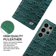 For Samsung Galaxy S24 Ultra 5G Fierre Shann Crocodile Texture Magnetic Genuine Leather Phone Case(Green)
