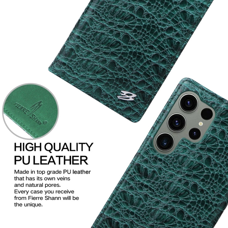 For Samsung Galaxy S24 Ultra 5G Fierre Shann Crocodile Texture Magnetic Genuine Leather Phone Case(Green)