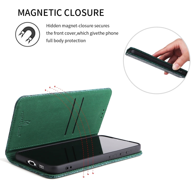 For Samsung Galaxy S24+ 5G Fierre Shann Crocodile Texture Magnetic Genuine Leather Phone Case(Green)