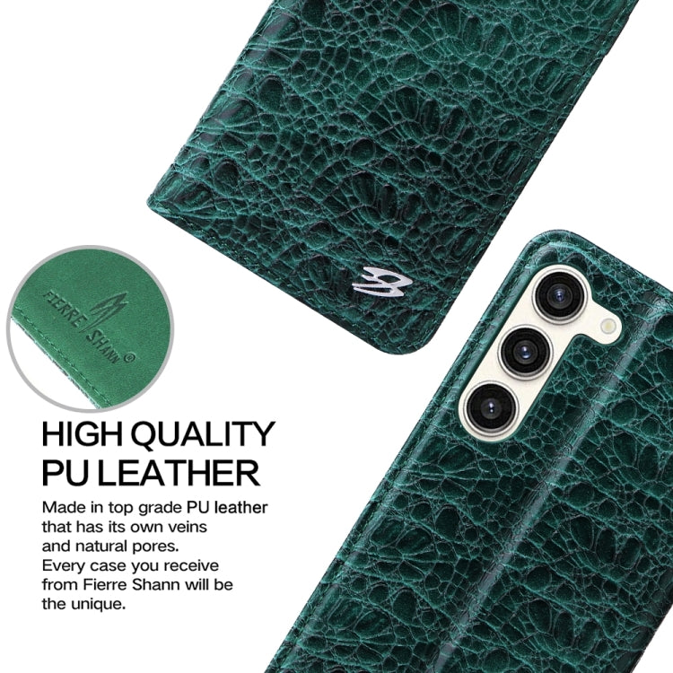 For Samsung Galaxy S24+ 5G Fierre Shann Crocodile Texture Magnetic Genuine Leather Phone Case(Green)