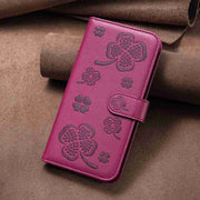 For Realme C53 Four-leaf Embossed Leather Phone Case(Rose Red)