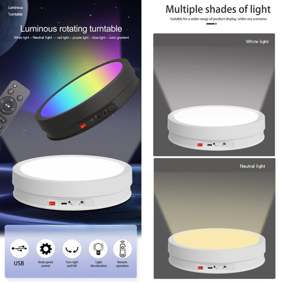 22cm Colorful LED Light Electric Rotating Display Stand Turntable, Style:Power Plug-in(Black)